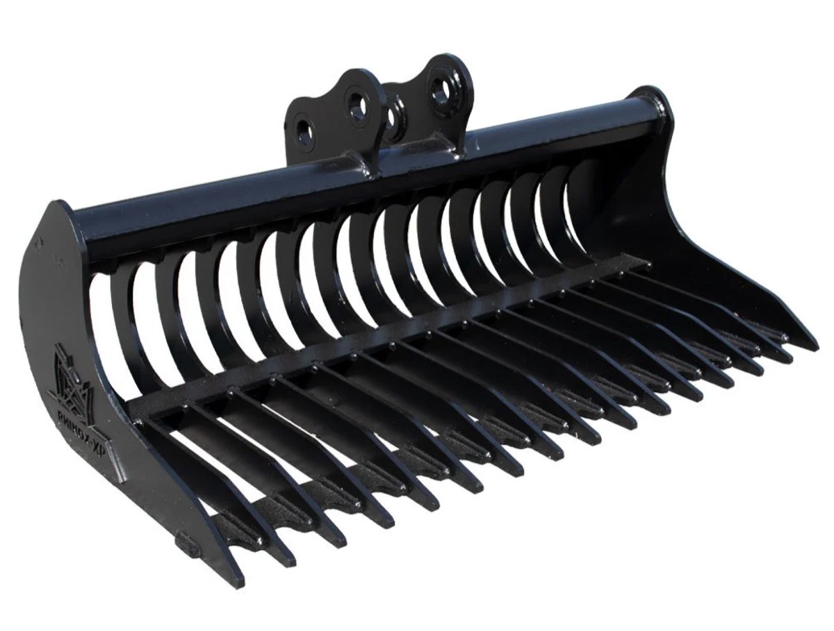Rake bucket to suit 4.8T 5.5T Hitachi Excavator 45mm pins; 160mm ibe and 230mm cp to cp for hire at PSG Plant Hire